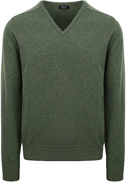William Lockie Pullover Lamwolle V-Ausschnitt Olivgrün - Größe L günstig online kaufen