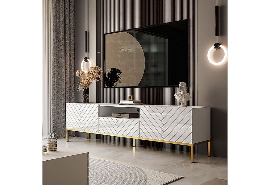 ALLHOUSE24 Lowboard Lowboard ELISE 190 Fischgrätenfront Hochglanz GOLD Meta günstig online kaufen