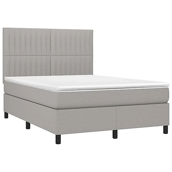 vidaXL Boxspringbett mit Matratze & LED Hellgrau 140x200 cm Stoff 3135037 günstig online kaufen