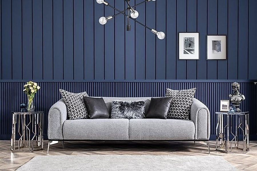 Xlmoebel Sofa Luxuriöses modernes graues Stoff-Sofa für drei Personen in ei günstig online kaufen