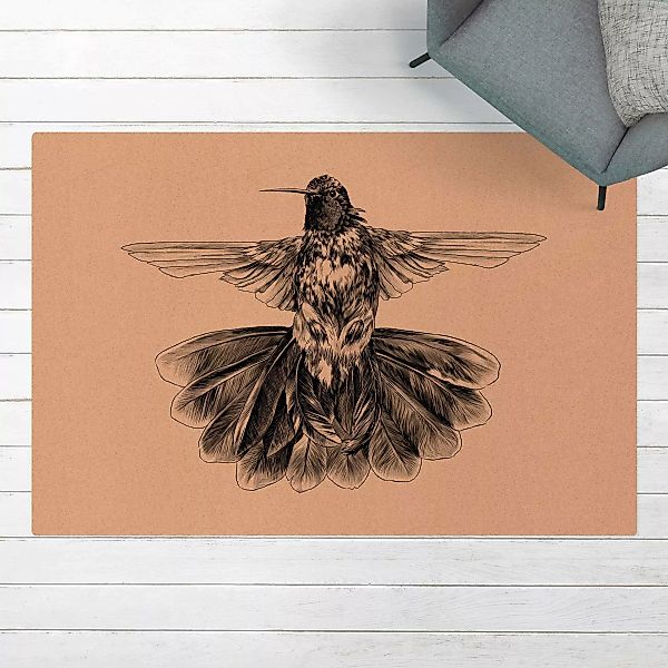 Kork-Teppich Illustration fliegender Kolibri Schwarz günstig online kaufen
