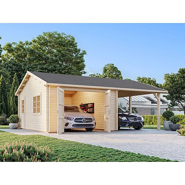 Palmako Garage Roger mit Holztor 653 x 550 cm Lackiert Grau-Weiß FSC® günstig online kaufen