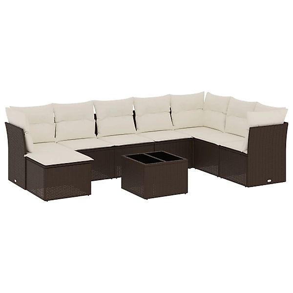 vidaXL 9-Tlg Garten-Sofagarnitur mit Kissen Braun Poly Rattan 3218063 günstig online kaufen