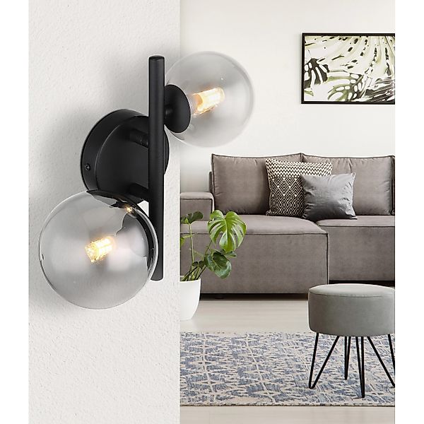 Globo LED-Wandleuchte Riha 2-flammig Schwarz matt-Rauchfarben 240 x 250 x 1 günstig online kaufen