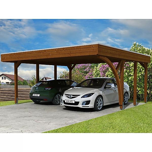 Skan Holz Carport Friesland Set 7 557 cm x 555 cm Nussbaum günstig online kaufen