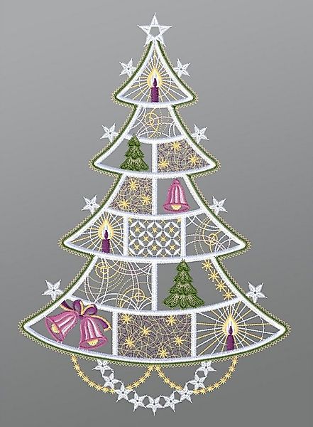 Plauener Spitze® Fensterbild Geschmückter Weihnachtsbaum, HxB 37x25cm günstig online kaufen