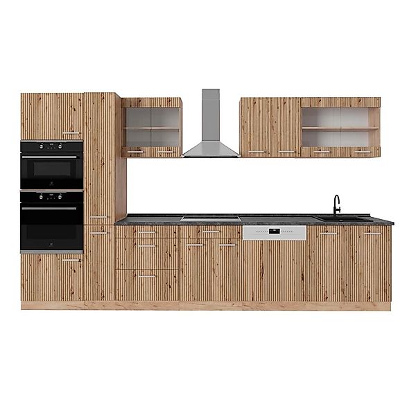 Vicco R-Line Küchenzeile Artisan-Eiche/Goldkraft Eiche 350 cm mit Hochschra günstig online kaufen