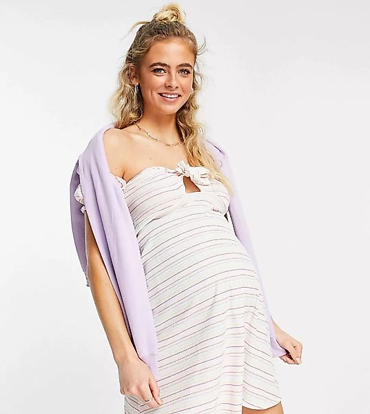 ASOS DESIGN Maternity – Kurzes, geripptes Sommerkleid im Bardot-Stil mit Re günstig online kaufen
