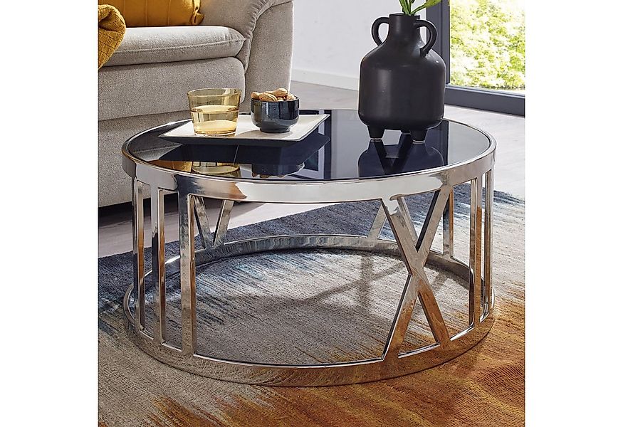 FINEBUY Couchtisch FB41428 Glas Metall Sofatisch Ø60cm Tisch Wohnzimmertisc günstig online kaufen