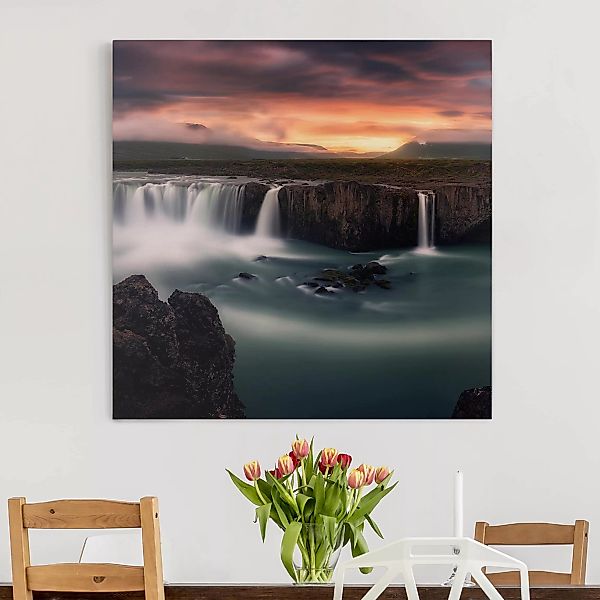 Leinwandbild Wasserfall - Quadrat Goðafoss Wasserfall in Island günstig online kaufen