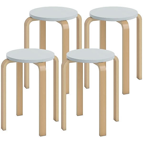 HOMCOM Set 4 Stapelbare Runde Hocker, Moderner Holzhocker mit rutschfester günstig online kaufen