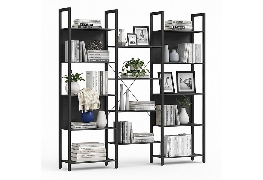 relaxdays Standregal Industrial Bücherregal 14 Ablagen, schwarz günstig online kaufen