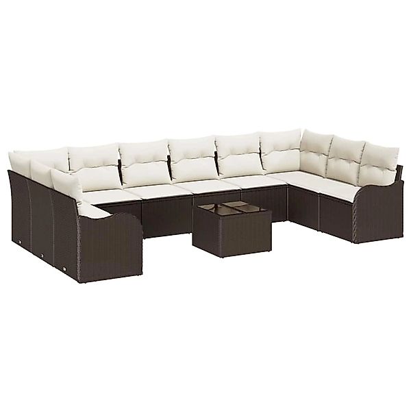 vidaXL Garten-Sofa-Set mit Kissen 11-Tlg Braun Poly Rattan 3345888 günstig online kaufen