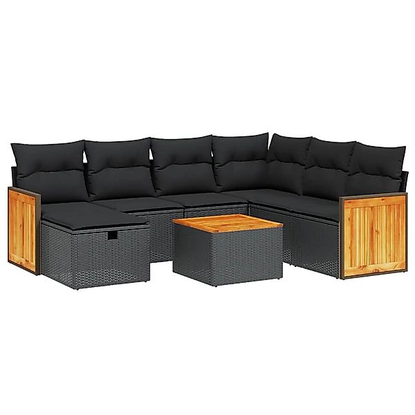 vidaXL 8-tlg Garten-Sofagarnitur mit Kissen Schwarz Poly Rattan Modell 120 günstig online kaufen