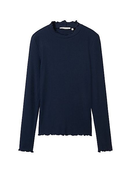 TOM TAILOR Denim Langarmshirt mit Rippstruktur und gekräuselten Ärmeln günstig online kaufen