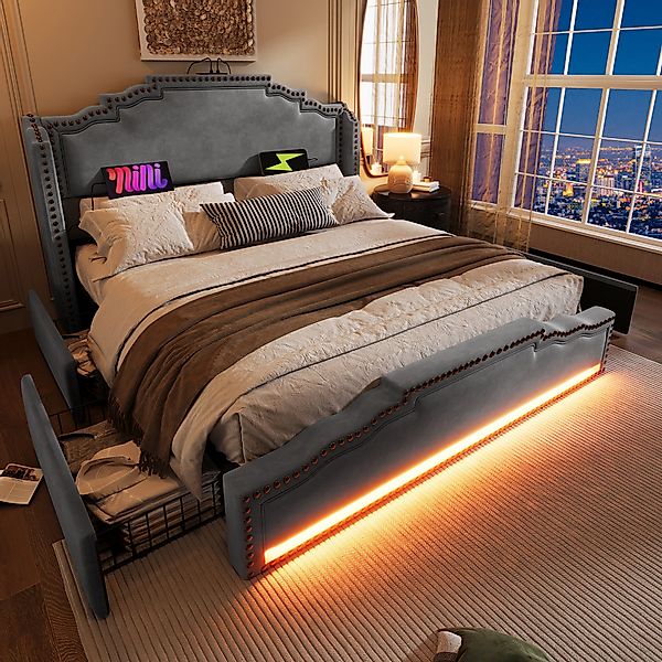 Flieks Polsterbett, Doppelbett 180x200cm mit LED-Beleuchtung günstig online kaufen