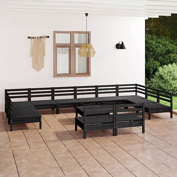 13-tlg. Garten-lounge-set Schwarz Massivholz Kiefer günstig online kaufen