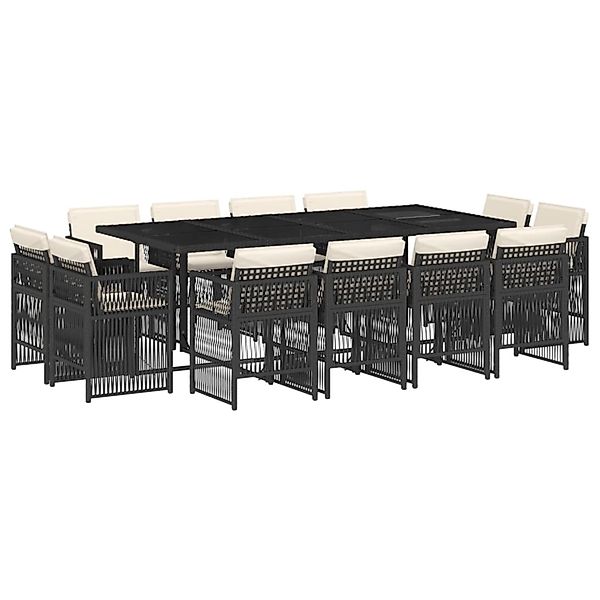 vidaXL 13-Tlg Garten-Essgruppe mit Kissen Schwarz Poly Rattan 3211038 günstig online kaufen