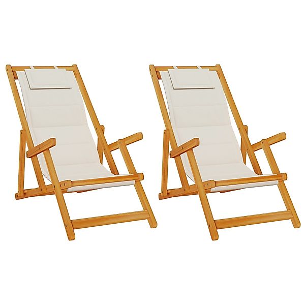 vidaXL Strandstühle 2 Stk Klappbar Hellgrau Akazienholz & Textilene 3325142 günstig online kaufen