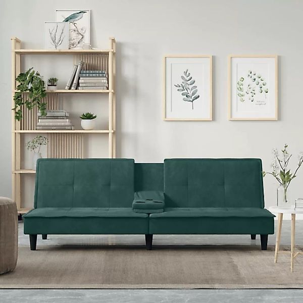 vidaXL Sofa Schlafsofa mit Getränkehaltern Dunkelgrün Samt Schlafcouch Sofa günstig online kaufen