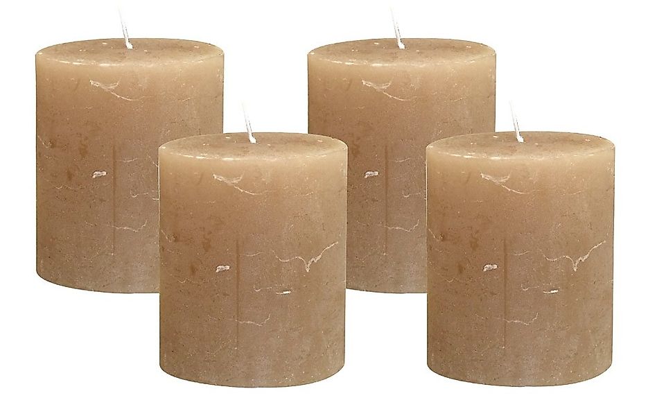 4 Rustic Stumpenkerzen Premium Kerze Taupe 7x8cm - 40 Std Brenndauer günstig online kaufen