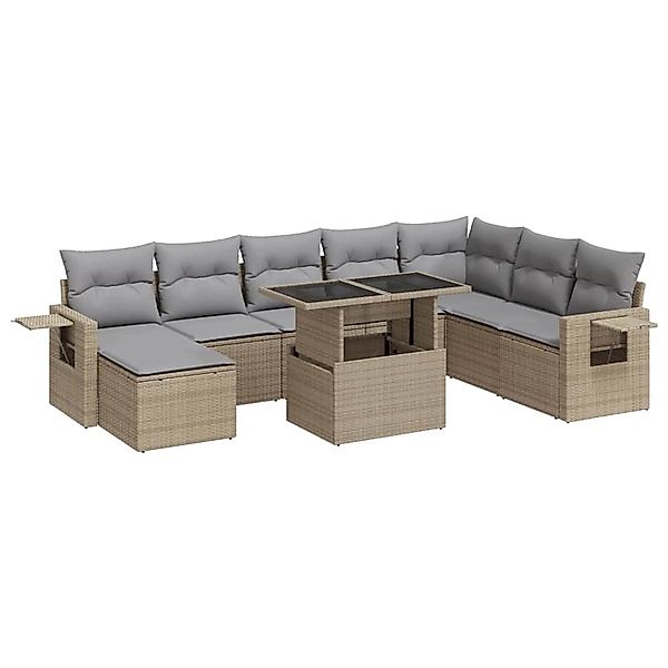 vidaXL 9-Tlg Garten-Sofagarnitur mit Kissen Beige Poly Rattan 3326530 günstig online kaufen