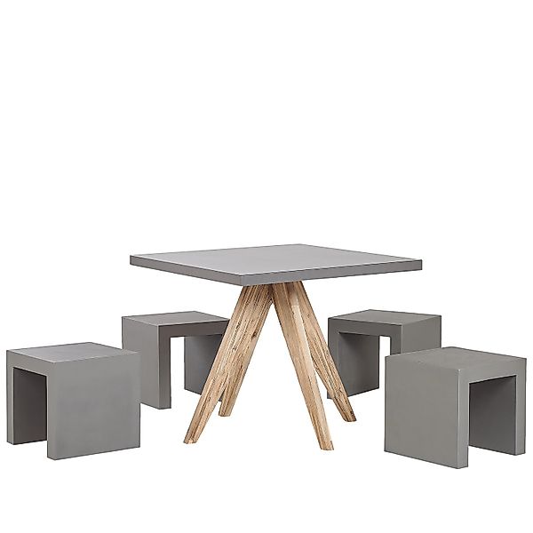 Beliani Gartentisch Set OLBIA/TARANTO Quadratisch Grau Heller Holzfarbton 9 günstig online kaufen