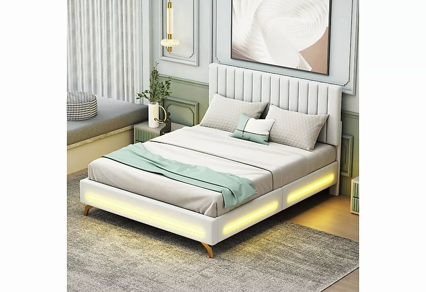 REDOM Polsterbett Doppelbett mit LED-Leuchten und Lattenrost, Samtstoff (mi günstig online kaufen