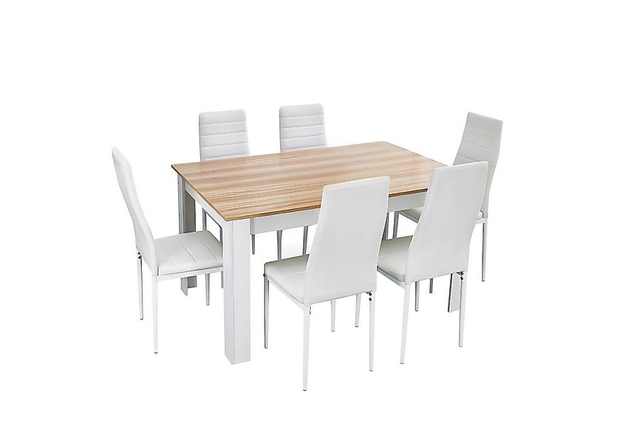 Mondeer Essgruppe Esszimmergruppe (Set, 7-tlg), mit 6 weiß Stühlen günstig online kaufen