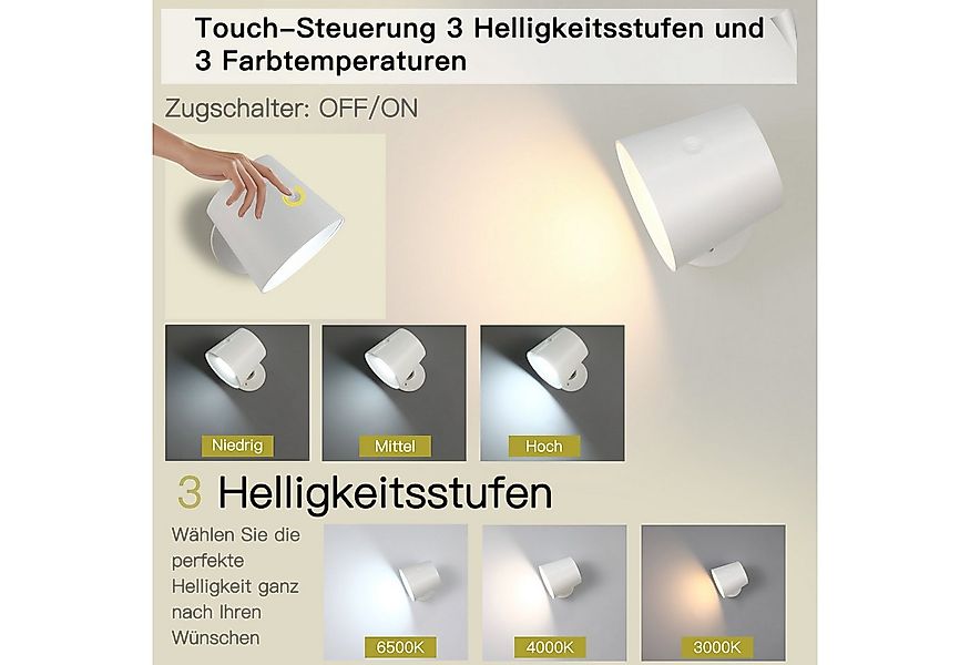 Nettlife LED Wandleuchte Wandlampe Touch 3 Helligkeitsstufen Kabellose, 360 günstig online kaufen