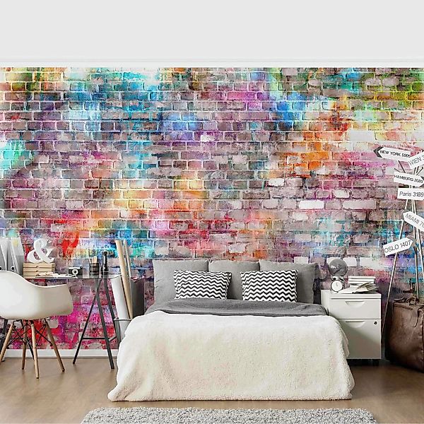 Fototapete Bunte Shabby Backsteinwand günstig online kaufen