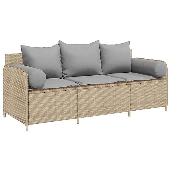 vidaXL Gartensofa mit Kissen 3-Sitzer Beige Poly Rattan 4104175 günstig online kaufen