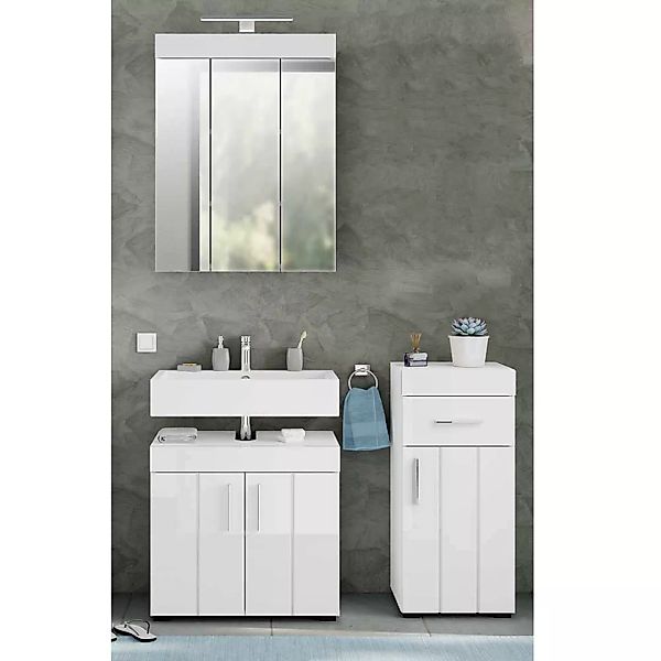 Badezimmermöbelset mit Spiegelschrank in Weiß Hochglanz (dreiteilig) günstig online kaufen