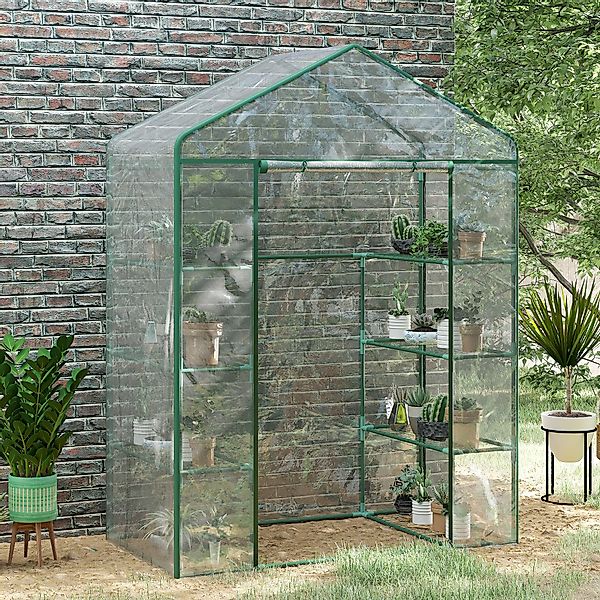 Outsunny Rechteckiges Garten- und Terrassengewächshaus 143x73x195cm, Transp günstig online kaufen