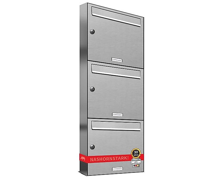 AL Briefkastensysteme Wandbriefkasten 3 Fach Premium Edelstahl Briefkasten günstig online kaufen