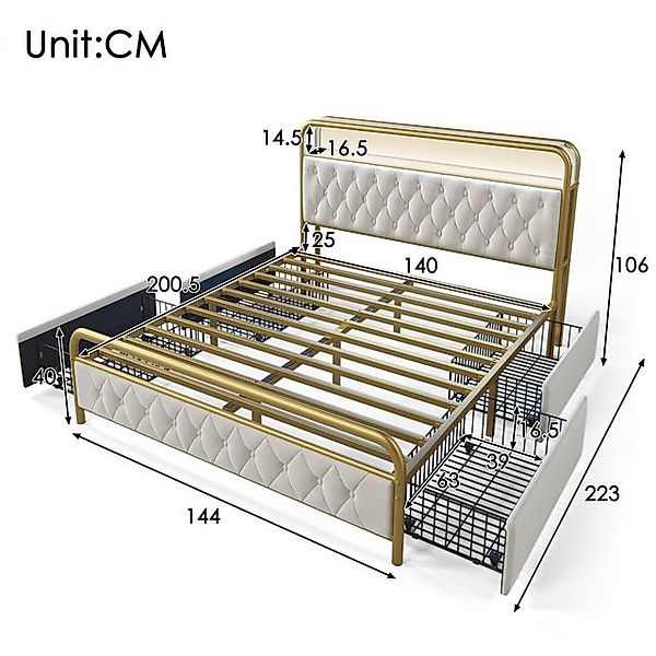 HAUSS SPOLE Polsterbett 140×200 mit Ladefunktion, LED, 4 Schubladen, mit Ma günstig online kaufen