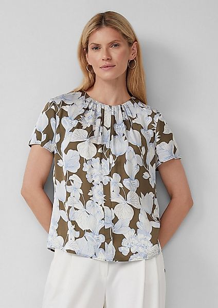 s.Oliver Kurzarmbluse Bluse Satinbluse im Slim Fit mit Raffung und All-over günstig online kaufen