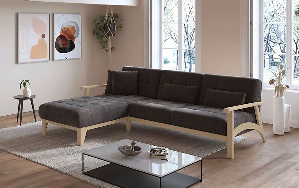sit&more Ecksofa »Billund L-Form«, Armlehnen aus Buchenholz in natur, versc günstig online kaufen
