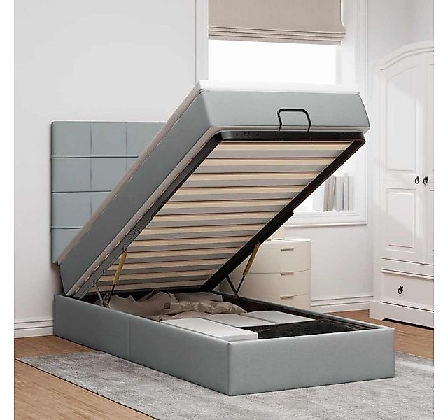 vidaXL Bett, Ottoman-Bett mit Matratze & LEDs Hellgrau 90x190 cm Stoff günstig online kaufen