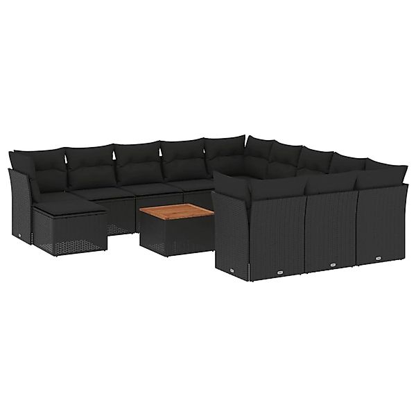 vidaXL 13-Tlg Garten-Sofagarnitur mit Kissen Schwarz Poly Rattan 3256314 günstig online kaufen
