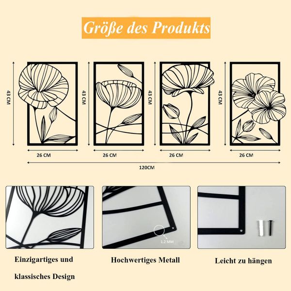 NUODWELL Wanddekoobjekt 4 Stück Metall Lotusblume günstig online kaufen