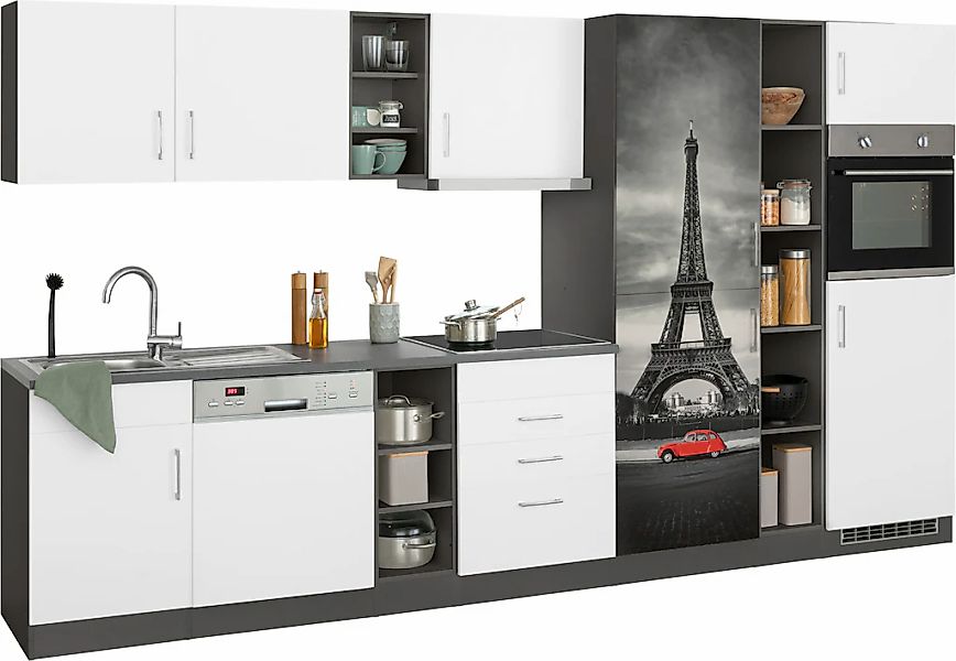 HELD MÖBEL Küchenzeile "Paris", Breite 330 cm, mit großer Kühl-Gefrierkombi günstig online kaufen