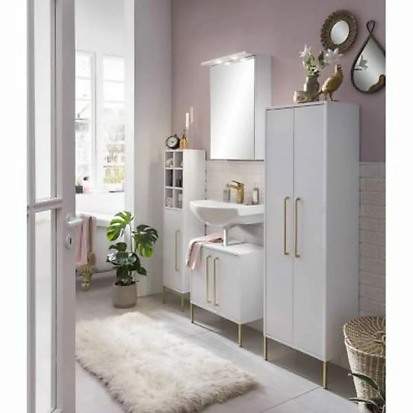 Lomadox Badezimmer Set SARAY-80 in Kreideweiß mit vergoldeten Griffen, B/H/ günstig online kaufen