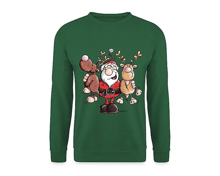 Spreadshirt Sweatshirt Fröhlicher Weihnachtsmann Mit Rentieren Cartoon Stil günstig online kaufen