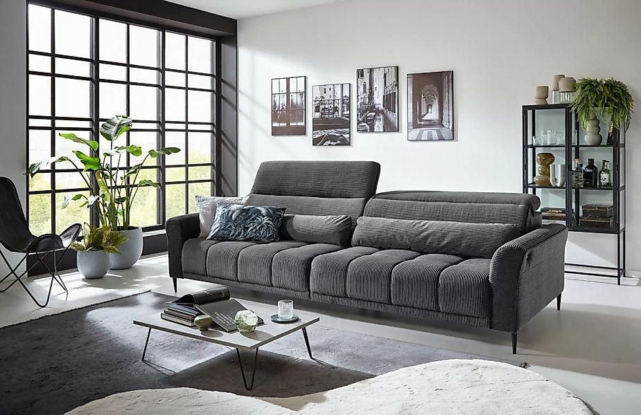 Iwaniccy Big-Sofa Kopfteilverstellungen, 2 Kissen, Cord grau- 280x108x118cm günstig online kaufen