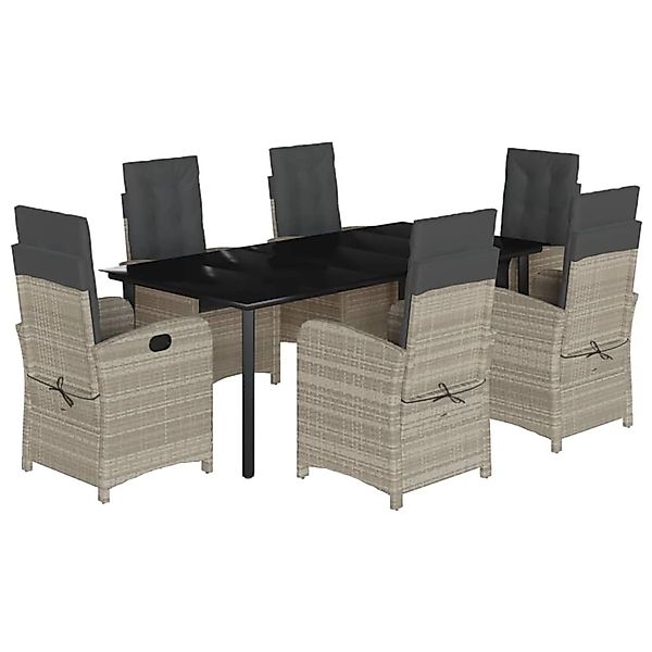 vidaXL 7-Tlg Garten-Essgruppe mit Kissen Hellgrau Poly Rattan 3212427 günstig online kaufen