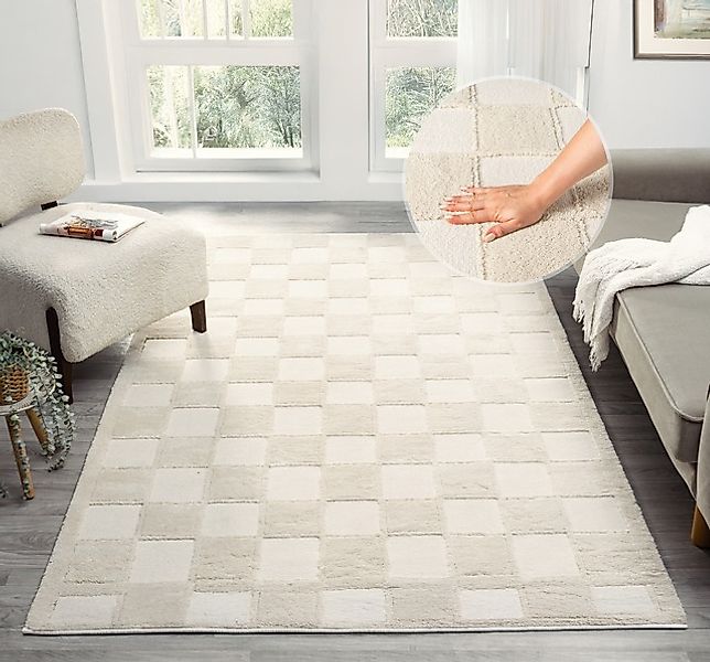 OTTO home Teppich »Belion, Hoch-Tief-Struktur, Karo-Muster« rechteckig 19 m günstig online kaufen