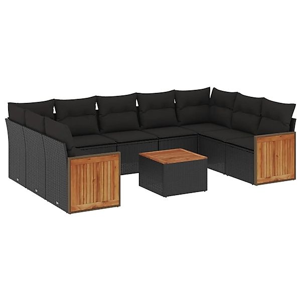 vidaXL 10-Tlg Garten-Sofagarnitur mit Kissen Schwarz Poly Rattan 3227959 günstig online kaufen