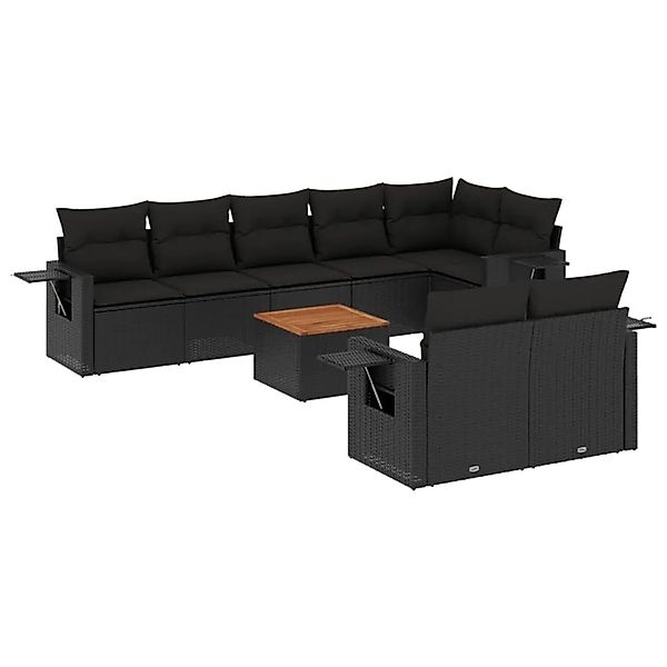 vidaXL 9-Tlg Garten-Sofagarnitur mit Kissen Schwarz Poly Rattan 3256979 günstig online kaufen