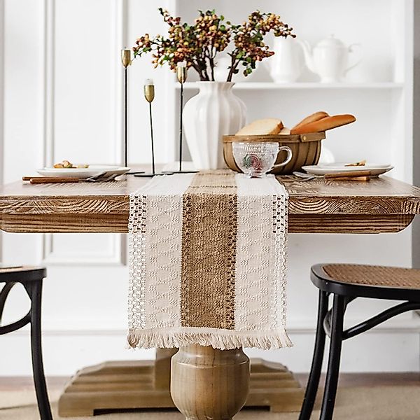 Kaket Tischläufer Makramee Tischläufer Boho Baumwollflachs günstig online kaufen